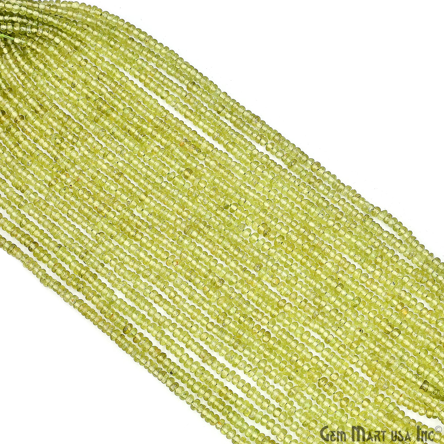 Peridot Rondelle Beads, 17 Inch Gemstone Strands, Drilled Strung Nugget Beads, Faceted Round, 3mm