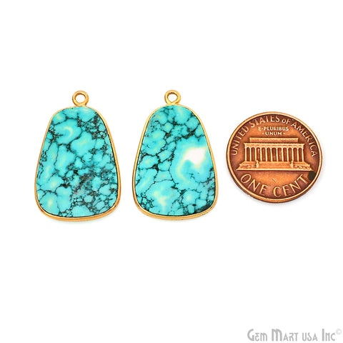 Turquoise Free Form Gold Plated Bezel Smooth Slab Slice Thick Gemstone Connector 27x16mm 1 Pair