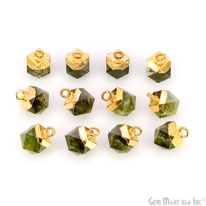 Gemstone Hexagonal Prism Shape Pendant 12x10mm Gold Plated Charm for DIY Jewelry