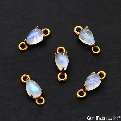 Rainbow Moonstone Cabochon Pears Prong Gold Plated Bail Connector