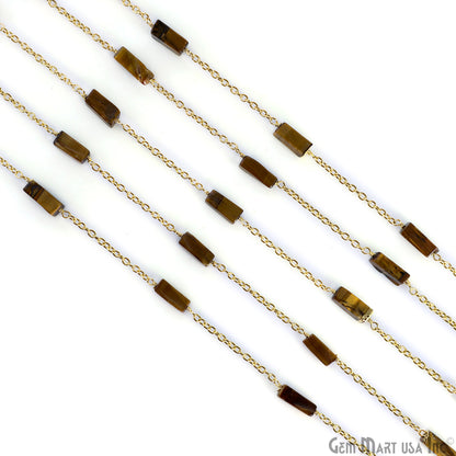 Tiger Eye 9x4mm Rectangle Beads Gold Plated Catholic Rosary Chain