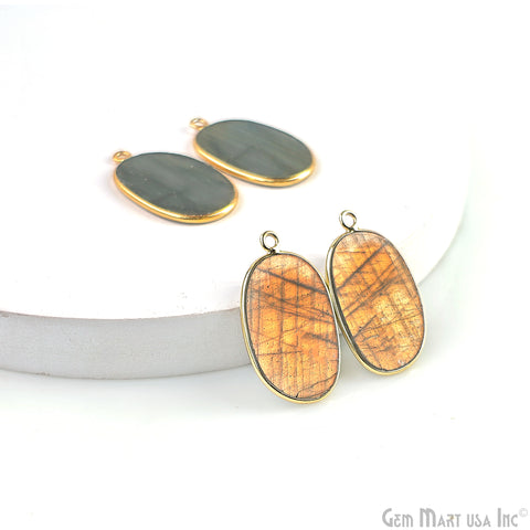 Labradorite Oval Gold Plated Single Bail Bezel Smooth Slab Slice Thick Gemstone Connector 29x16mm 1 Pair