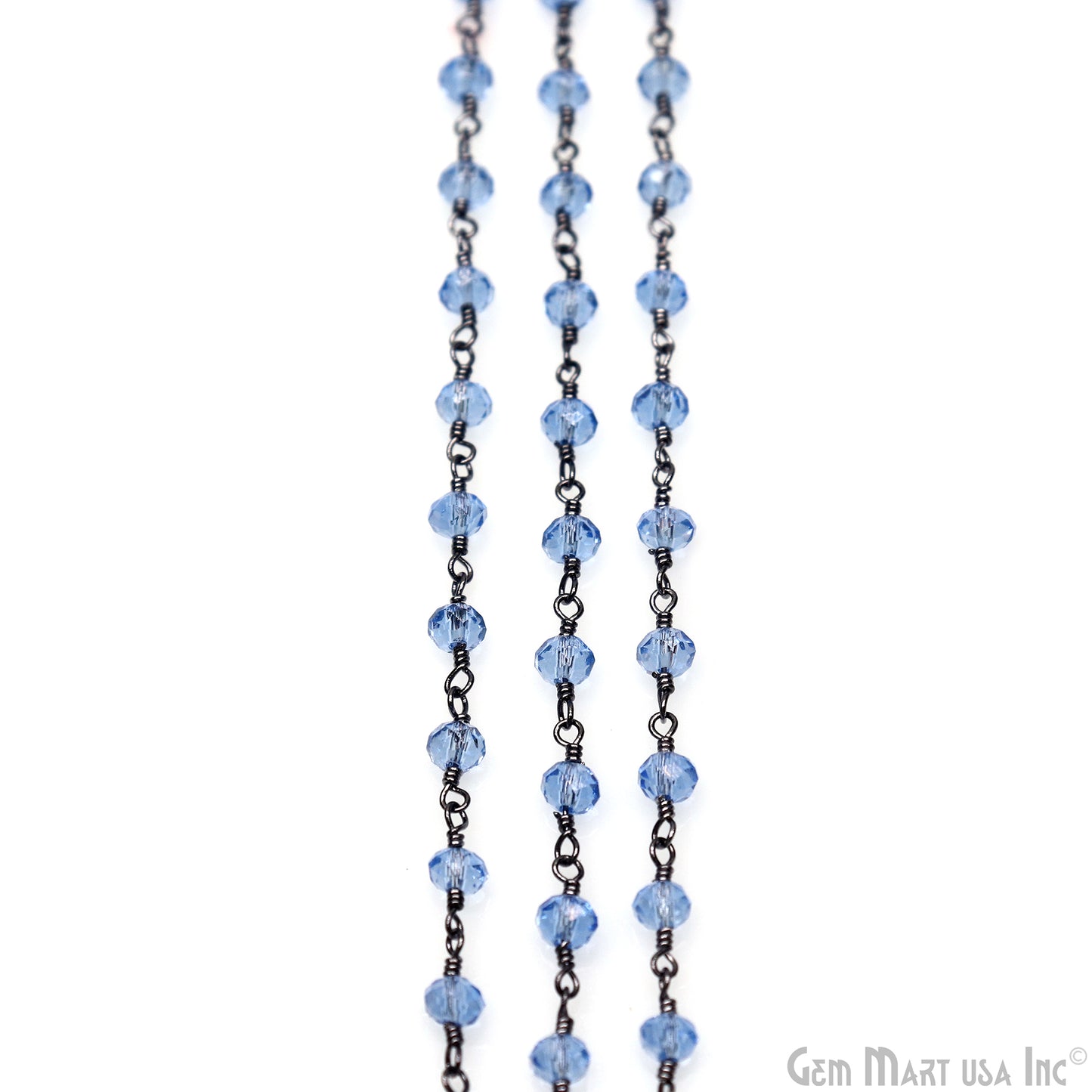 Blue Zircon 4mm Faceted Beads Oxidized Wire Wrapped Rosary