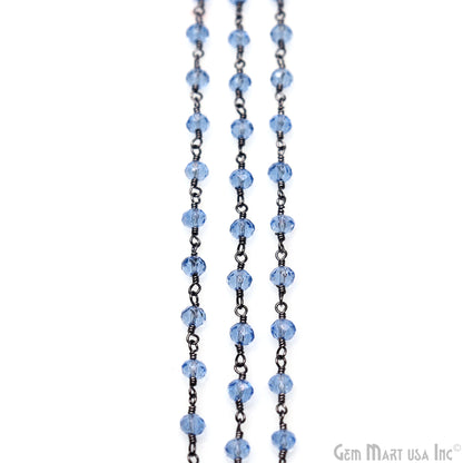 Blue Zircon 4mm Faceted Beads Oxidized Wire Wrapped Rosary