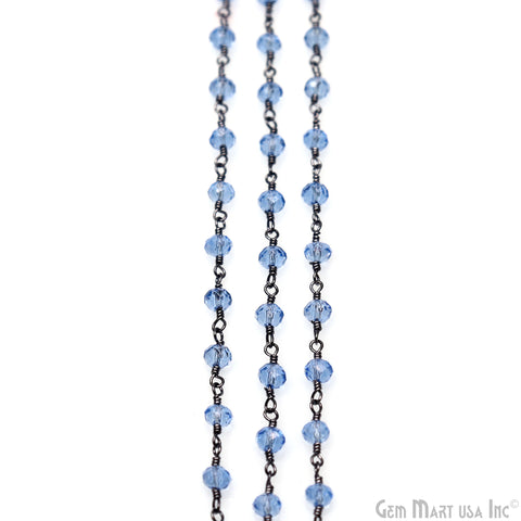 Blue Zircon 4mm Faceted Beads Oxidized Wire Wrapped Rosary
