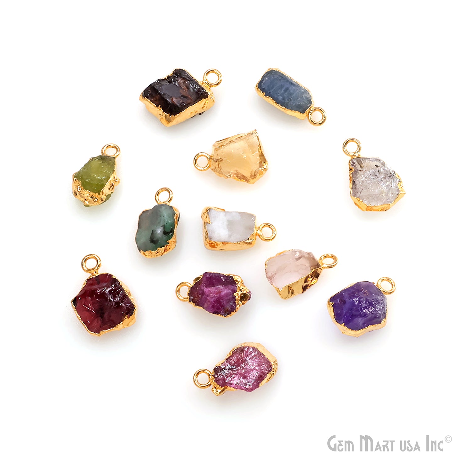 Organic Rough Gold Electroplated 13x7mm Single Bail Gemstone Charm Crystal Pendant