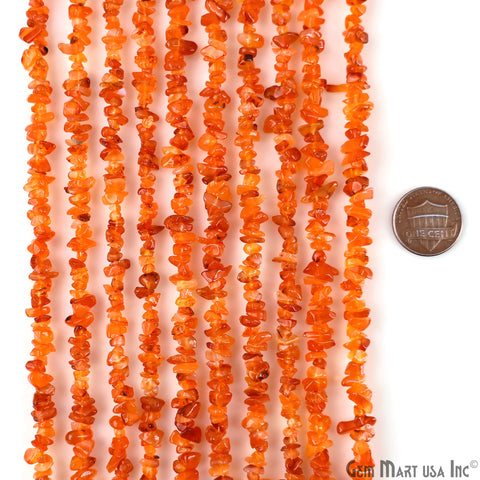 Carnelian Chip Beads, 34 Inch, Natural Chip Strands, Drilled Strung Nugget Beads, 3-7mm, Polished, GemMartUSA (CHCN-70001)