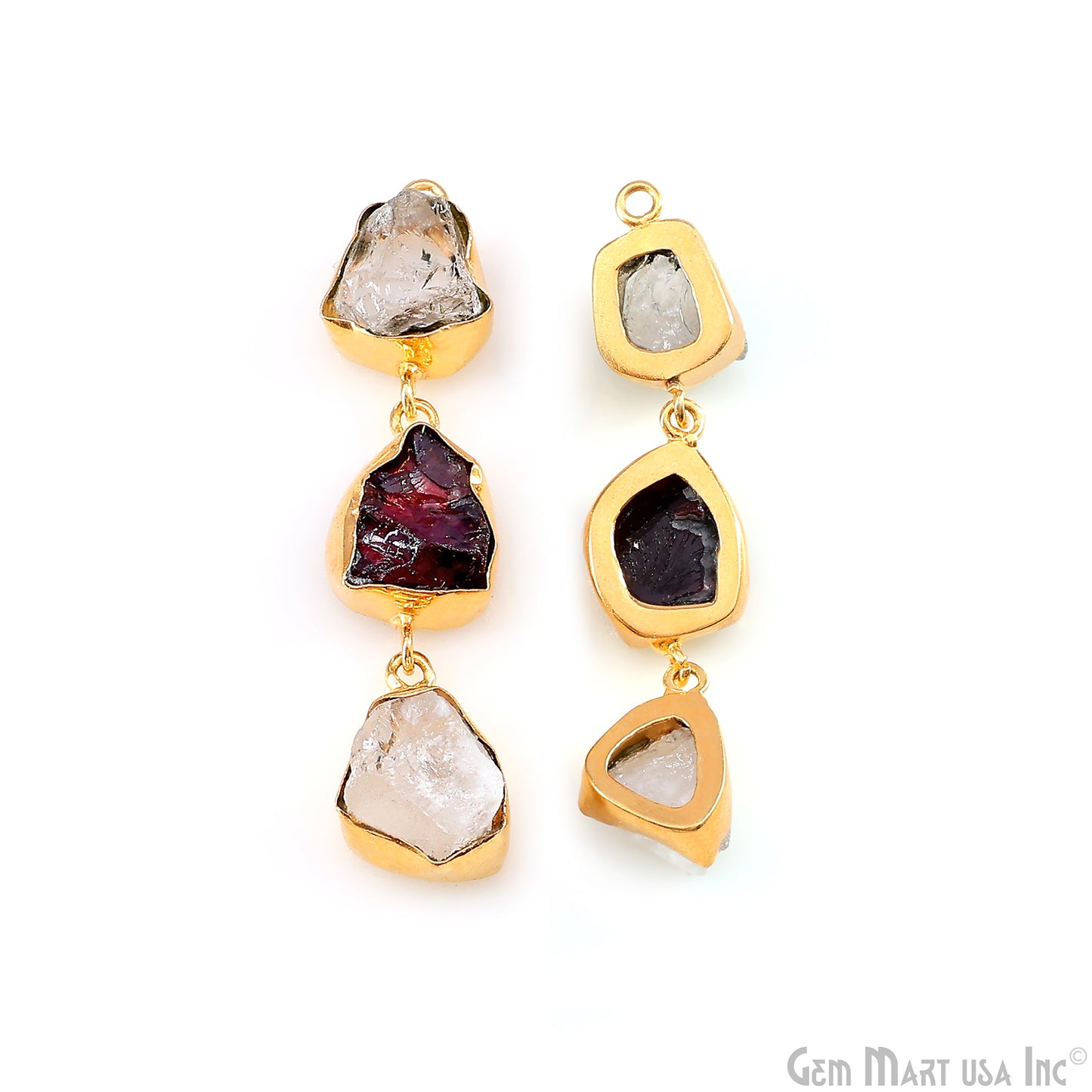 Rough Gemstone Bezel Setting 52x10mm Gold Plated Long Dangle Earring Pair Connectors