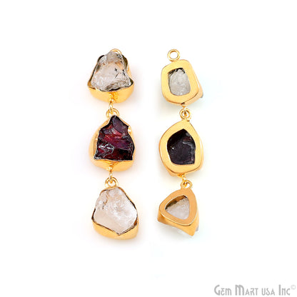 Rough Gemstone Bezel Setting 52x10mm Gold Plated Long Dangle Earring Pair Connectors