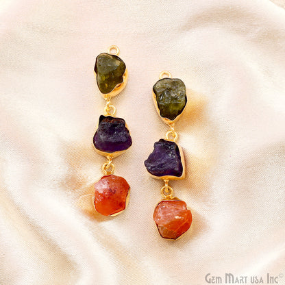 Rough Gemstone Bezel Setting 51x9mm Gold Plated Long Dangle Earring Pair Connectors