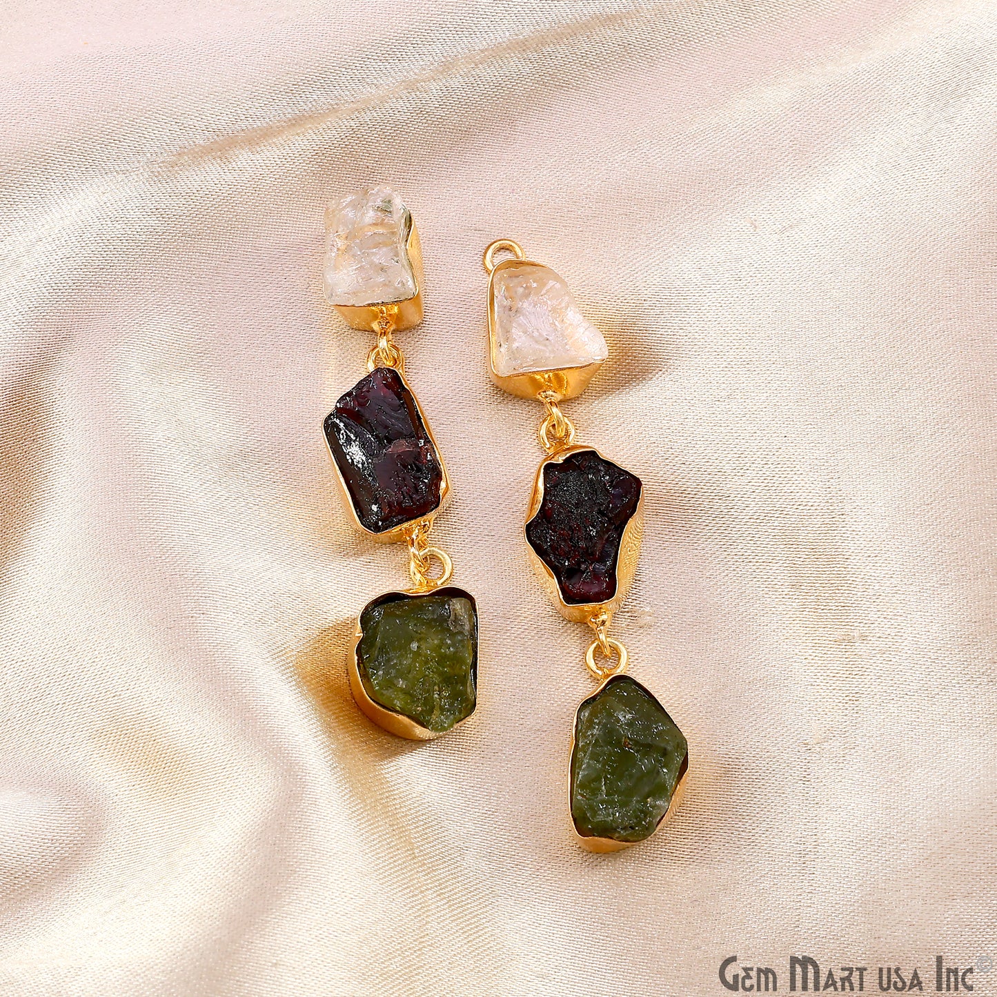 Rough Gemstone Bezel Setting 55x8mm Gold Plated Long Dangle Earring Pair Connectors