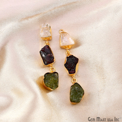 Rough Gemstone Bezel Setting 55x8mm Gold Plated Long Dangle Earring Pair Connectors