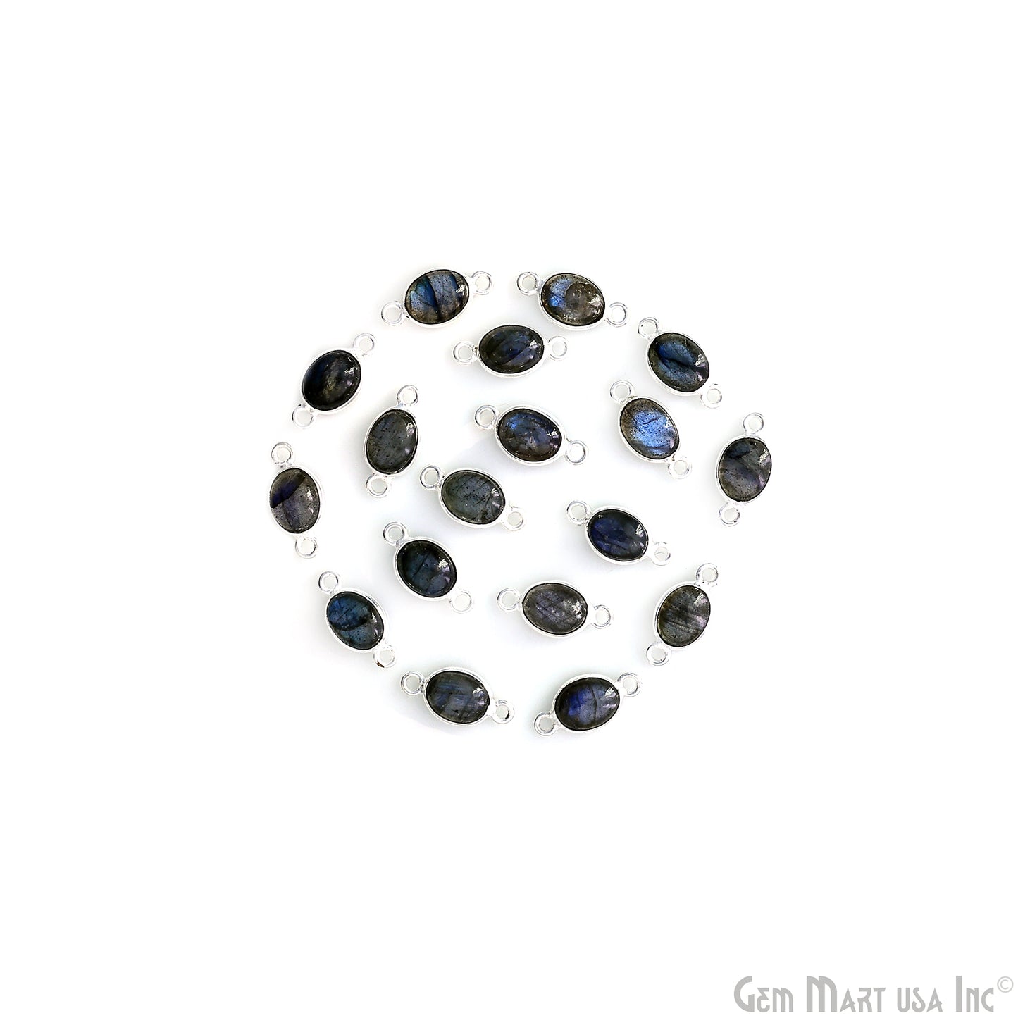 Labradorite Gemstone Cabochon 6x8mm Oval Shaped Double Bail Silver Plated Connector