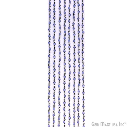 Tanzanite 3-3.5mm Oxidized Beaded Wire Wrapped Rosary Chain