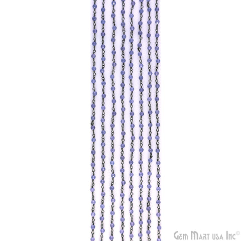 Tanzanite 3-3.5mm Oxidized Beaded Wire Wrapped Rosary Chain