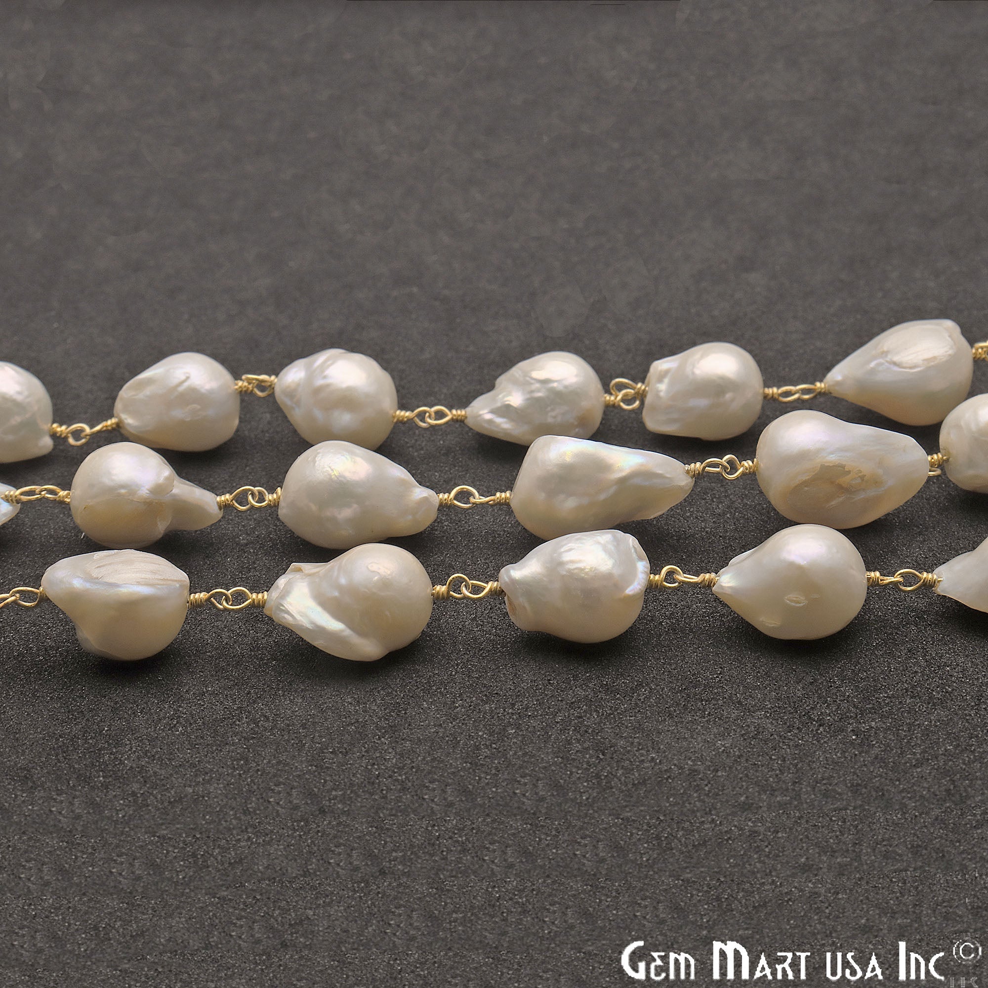 Freshwater Pearl 12-16mm Free Form Gold Plated Wire Wrapped Gemstone Rosary Chain - GemMartUSA