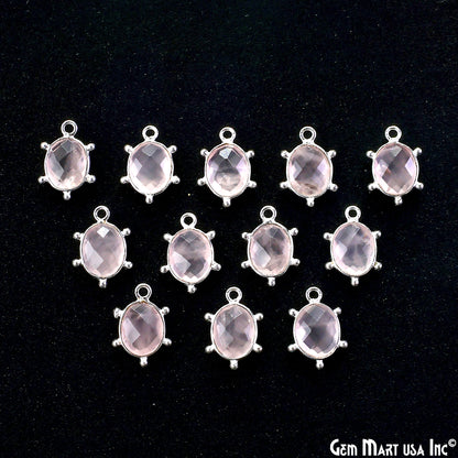 Rose Quartz Oval 15x11mm Design Bezel Silver Plated Single Bail Gemstone Connector