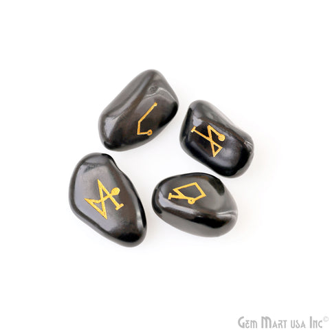 Black Onyx Reiki Symbol Engraved Gemstones, 20x25mm Healing Gemstones, Set Of 4 Reiki Tumble Stones