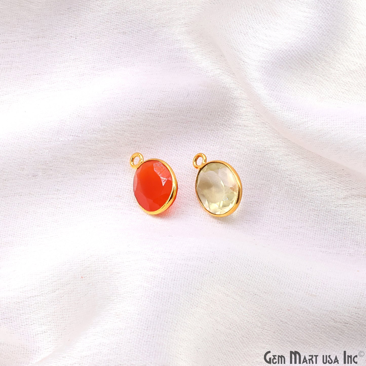 Oval 9x11mm Brilliant Cut Gold Plated Bezel Single Bail Connector