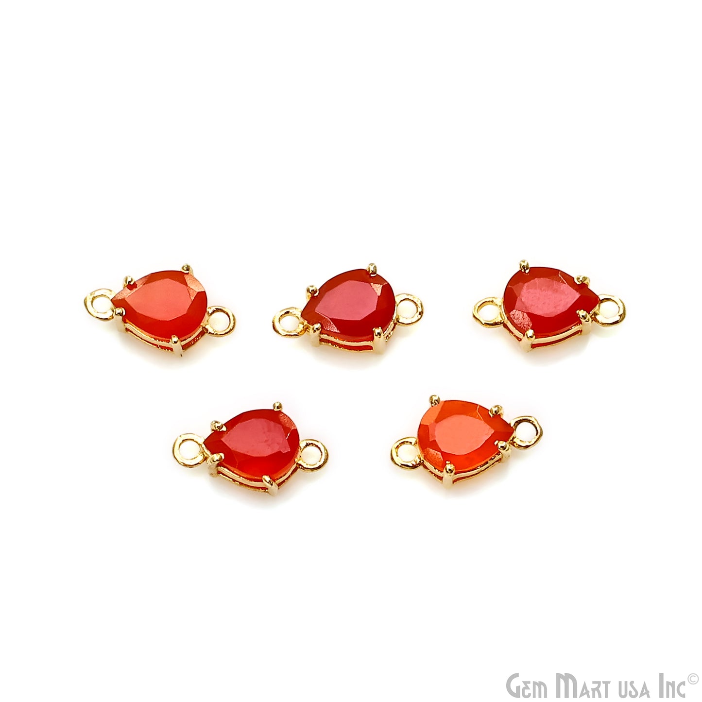 Carnelian 6x8mm Pears Gold Plated Prong Setting Gemstone Connector (Pick Bail)