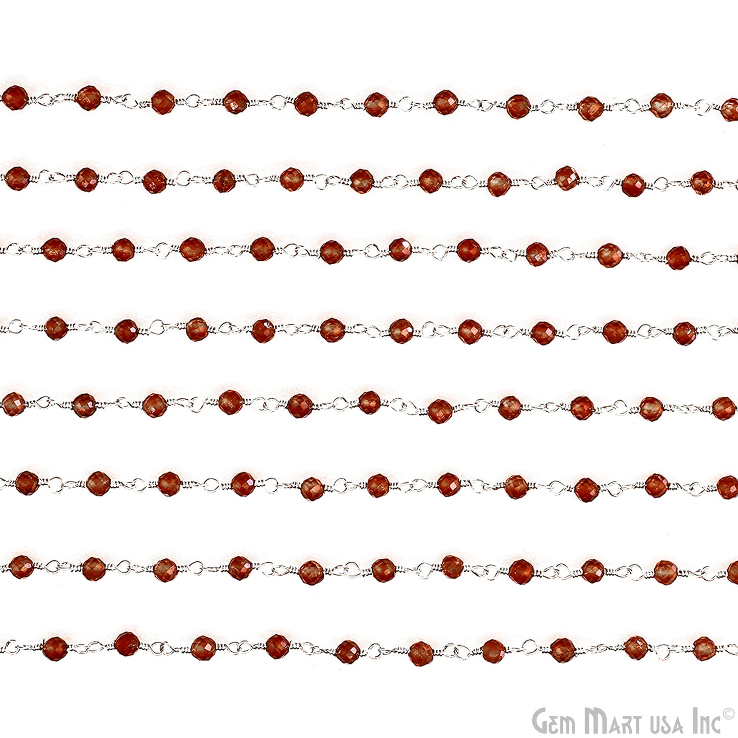 Hessonite 3-3.5mm Beads Silver Wire Wrapped Rosary Chain