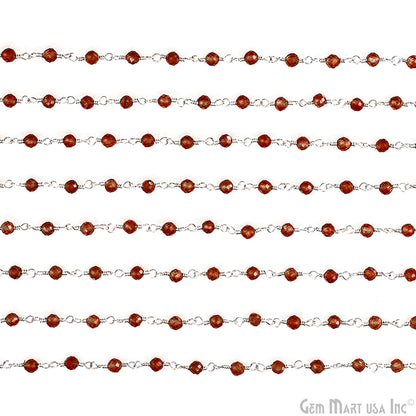 Hessonite 3-3.5mm Beads Silver Wire Wrapped Rosary Chain