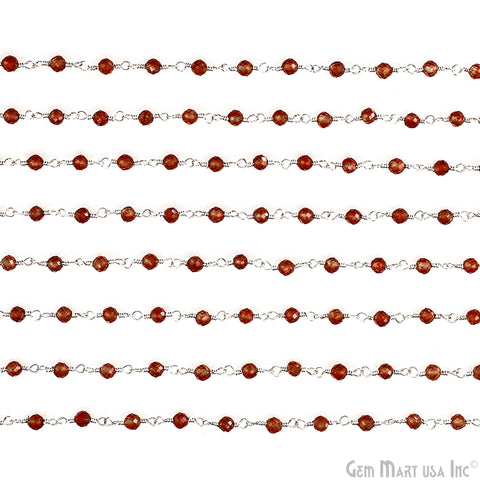 Hessonite 3-3.5mm Beads Silver Wire Wrapped Rosary Chain