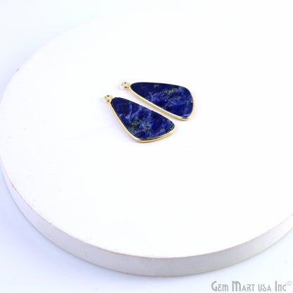 Sodalite Free Form Gold Plated Single Bail Bezel Smooth Slab Slice Thick Gemstone Connector 31x17mm 1 Pair