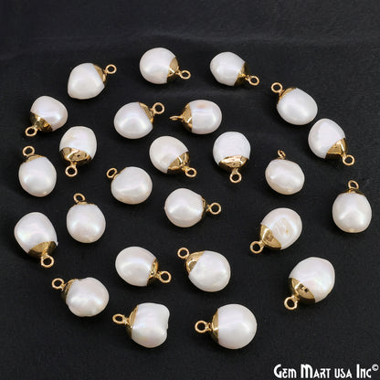White Pearl Freeform Charm With Gold Electroplated Cap Single Bail Pendant