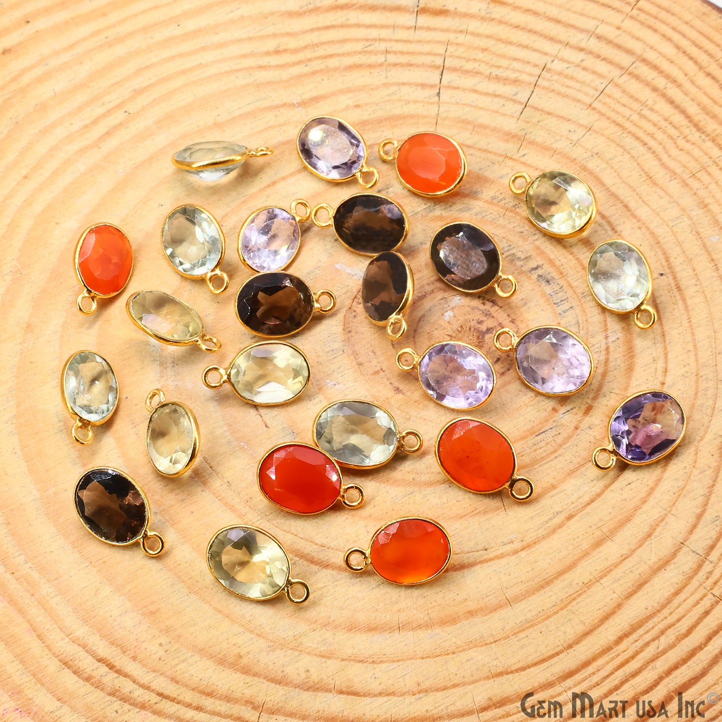 Oval 8x10mm Brilliant Cut Gold Plated Bezel Single Bail Connector