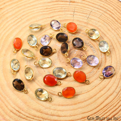 Oval 8x10mm Brilliant Cut Gold Plated Bezel Single Bail Connector