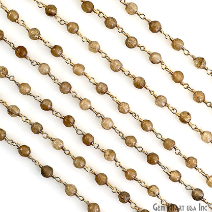 Golden Rutile Jade 4mm Faceted Beads Gold Wire Wrapped Rosary