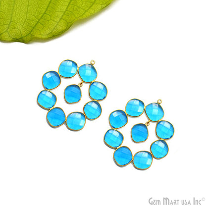 Blue Topaz 52x45mm Gold Plated Bezel Earring Connector Component
