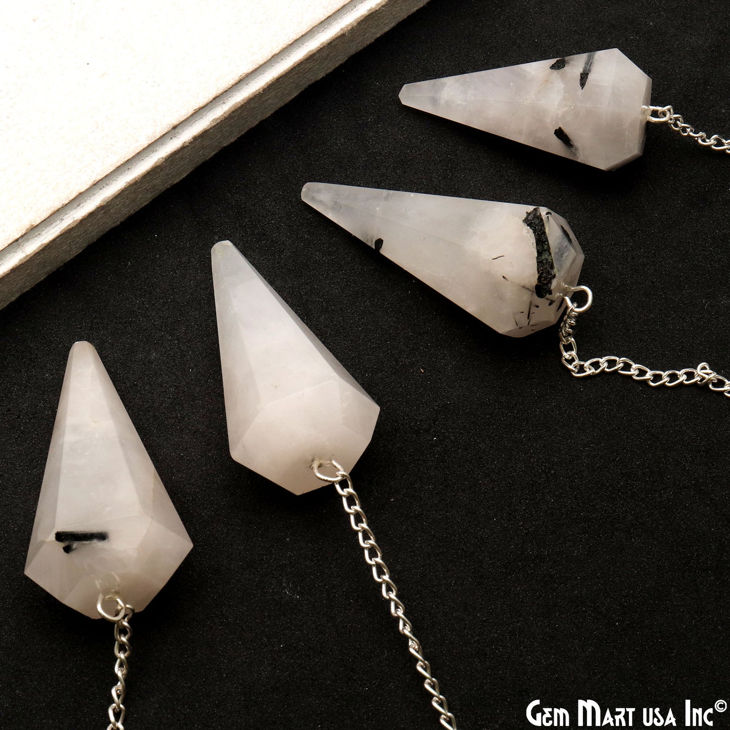 Rainbow Moonstone Crystal Dowsing Pendulum - Natural Gemstone Pendant-Silver Chain