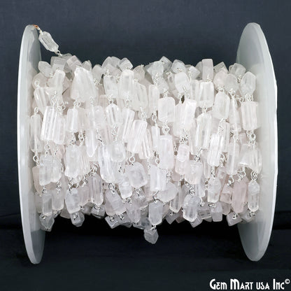 Rose Quartz Tumble Beads 8x5mm Silver Wire Wrapped Rosary Chain