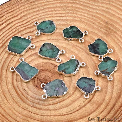 Emerald Free Form 17x13mm Electroplated Gemstone Cat Bail Connector