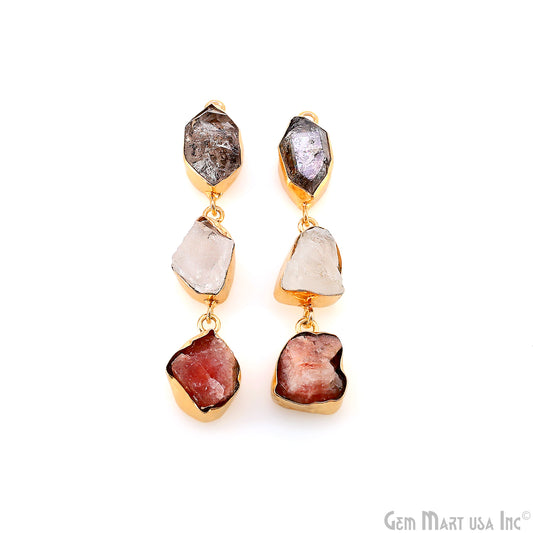 Rough Gemstone Bezel Setting 55x9mm Gold Plated Long Dangle Earring Pair Connectors