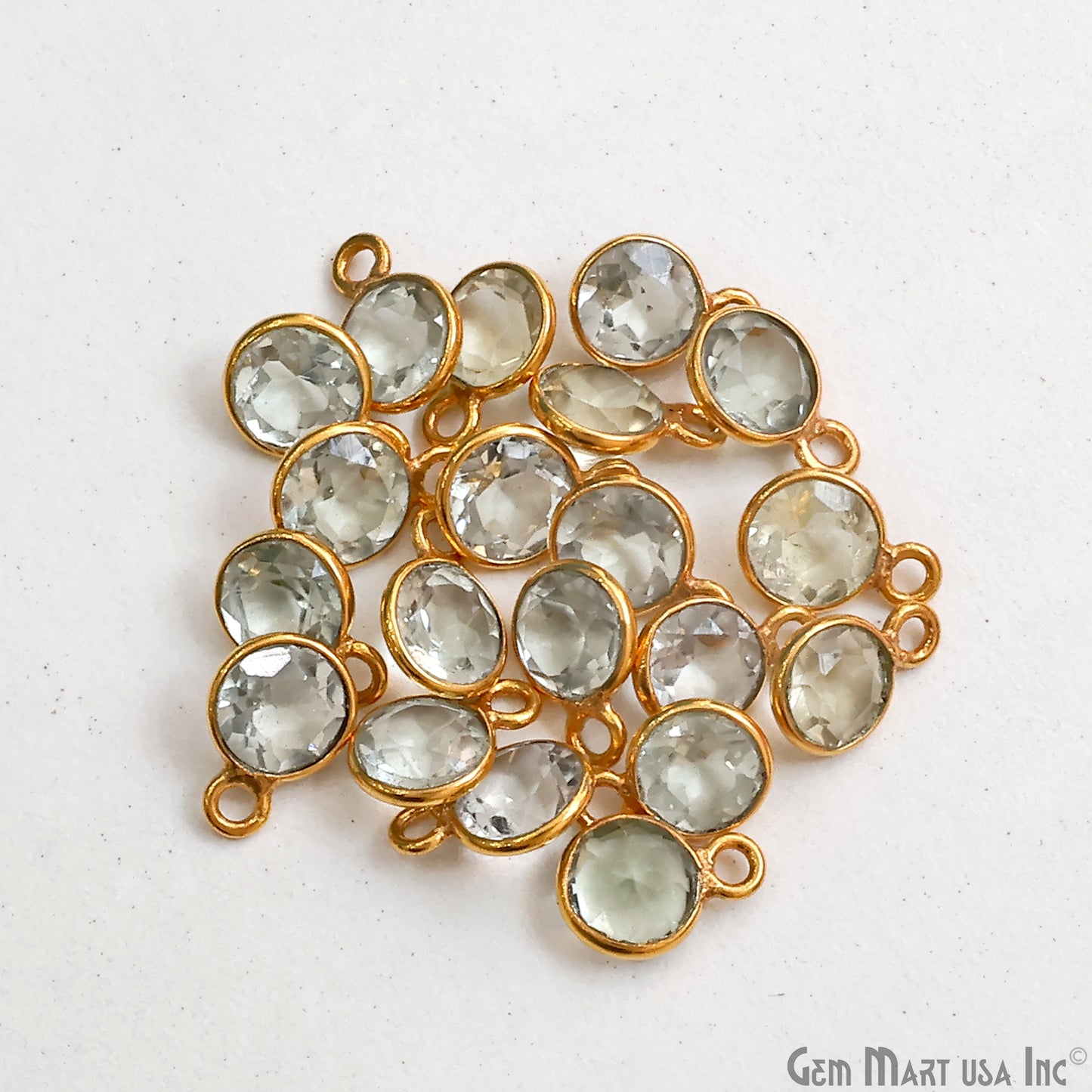 Round 6mm Brilliant Cut Gold Plated Bezel Single Bail Gemstone Connector