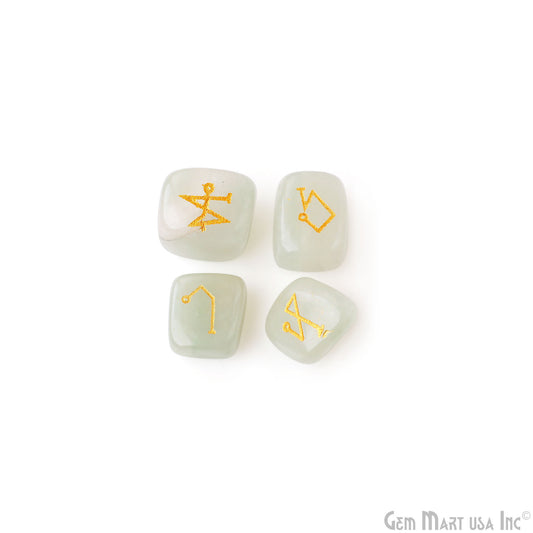 Aquamarine Reiki Symbol Engraved Gemstones, 20x25mm Healing Gemstones, Set Of 4 Reiki Tumble Stones