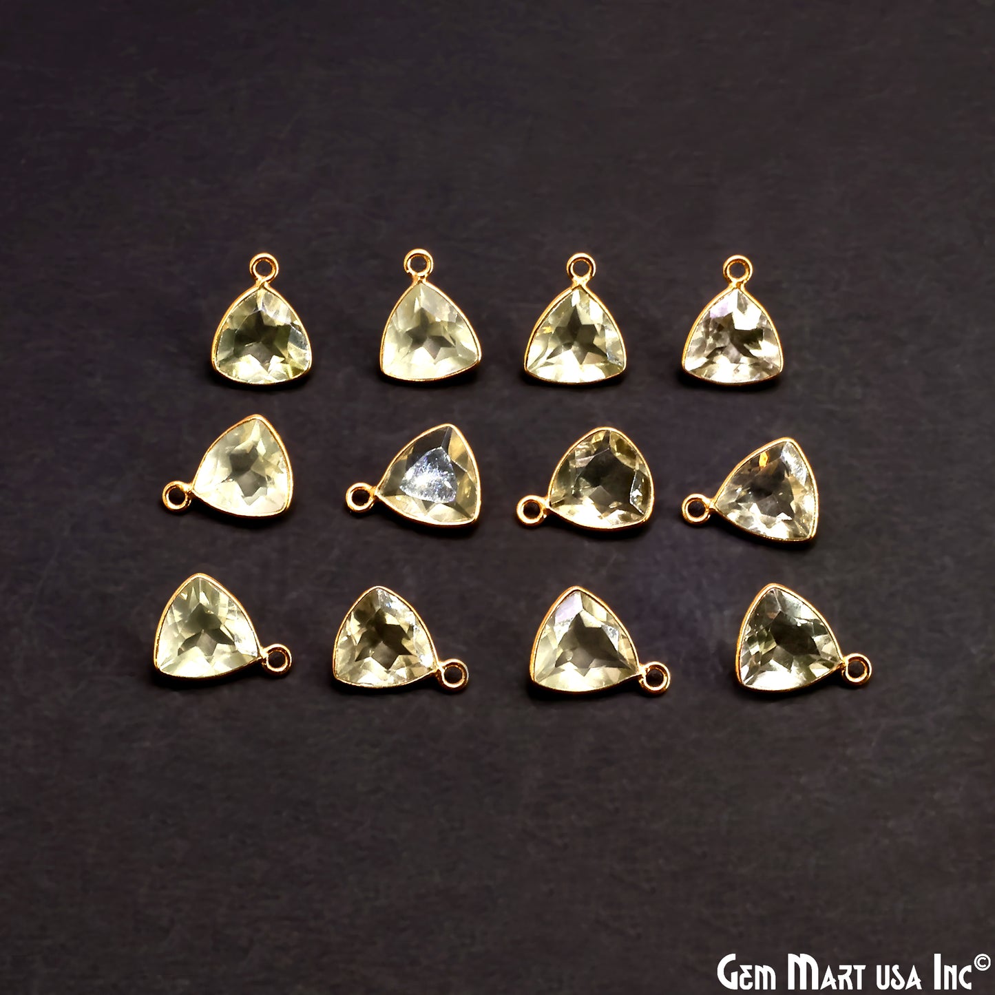 Lemon Topaz Trillion 10mm Brilliant Cut Gold Plated Bezel Single Bail Gemstone Connector