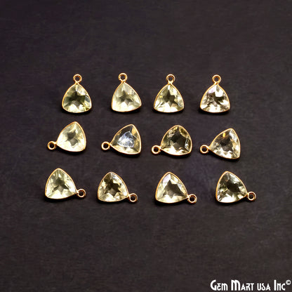 Lemon Topaz Trillion 10mm Brilliant Cut Gold Plated Bezel Single Bail Gemstone Connector