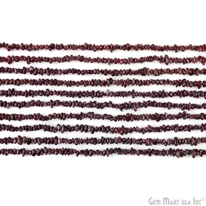 Ruby Chip Beads, 34 Inch, Natural Chip Strands, Drilled Strung Nugget Beads, 3-7mm, Polished, GemMartUSA (CHRB-70001)