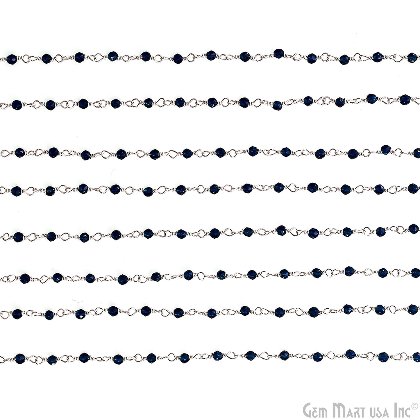 Sapphire Jade 2-2.5mm Tiny Beads Silver Wire Wrapped Rosary Chain