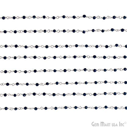 Sapphire Jade 2-2.5mm Tiny Beads Silver Wire Wrapped Rosary Chain