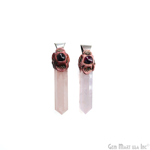 Rose Quartz with Garnet Polymer Clay Crystal Pendant, Silver Dowsing Single Bail Pendant