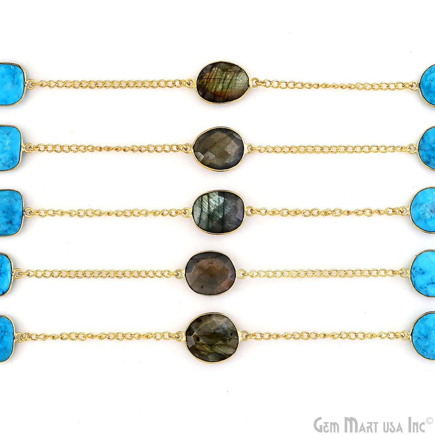 Turquoise With Labradorite 15mm Gold Plated Bezel Link Connector Chain