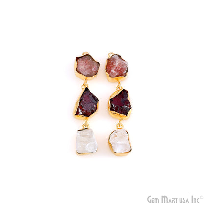 Rough Gemstone Bezel Setting 52x9mm Gold Plated Long Dangle Earring Pair Connectors