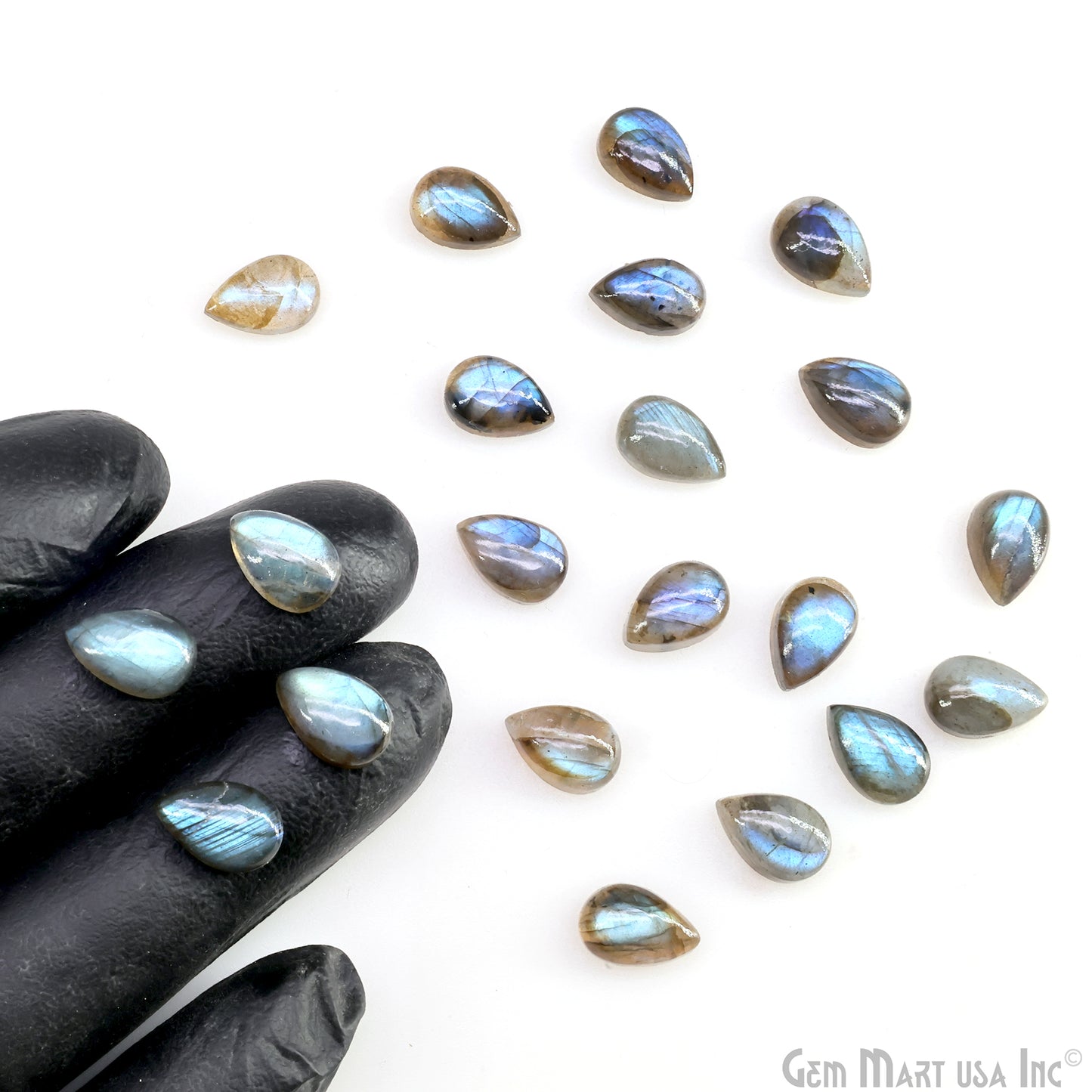Labradorite Wholesale Gemstones, 100% Natural Semi-Precious Gems, Blue Flash Cabochon Loose Gems, 8x12mm, Pears, 4PC Lot