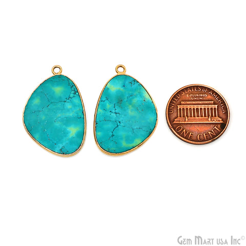 Turquoise Free Form Gold Plated Bezel Smooth Slab Slice Thick Gemstone Connector 28x19mm 1 Pair