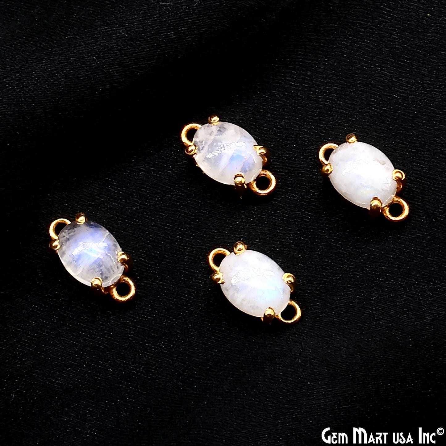 Rainbow Moonstone Cabochon Oval Prong Gold Plated Bail Connector